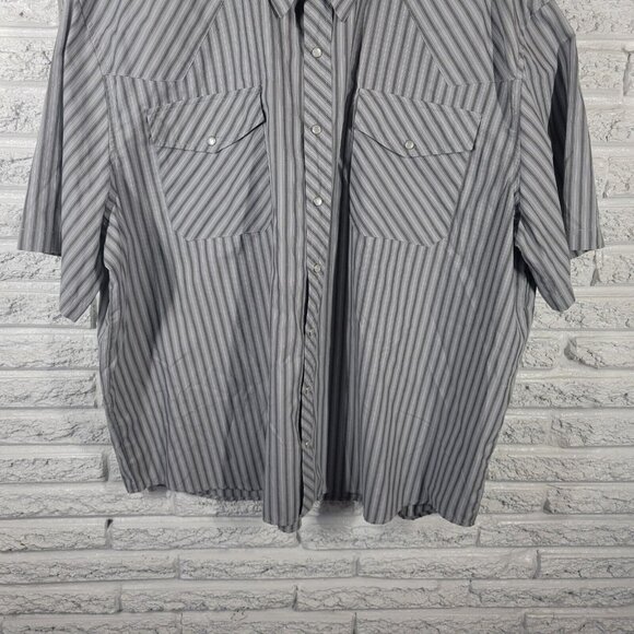Haband Mens Shirt 3XL Western Short Sleeve Gray Stripe Snaps Pockets STR148XE - Picture 3 of 7